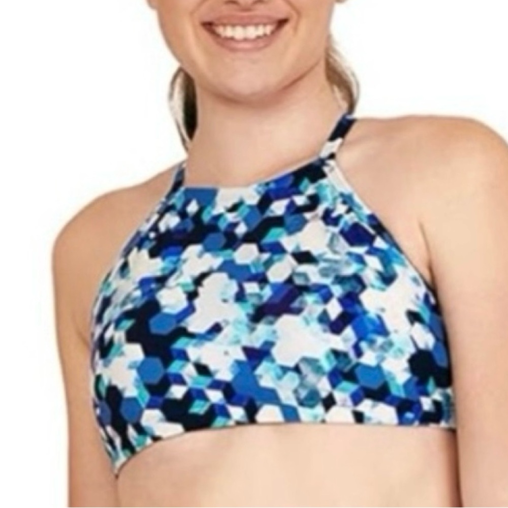 NWT Speedo Women's Swimsuit Bikini Top High Neck Size XS Turkish Sea Blue